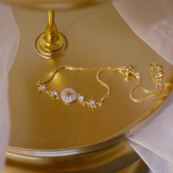 NEW 14K Gold Plated Diamond Star Bracelet a - Picture 6 of 7